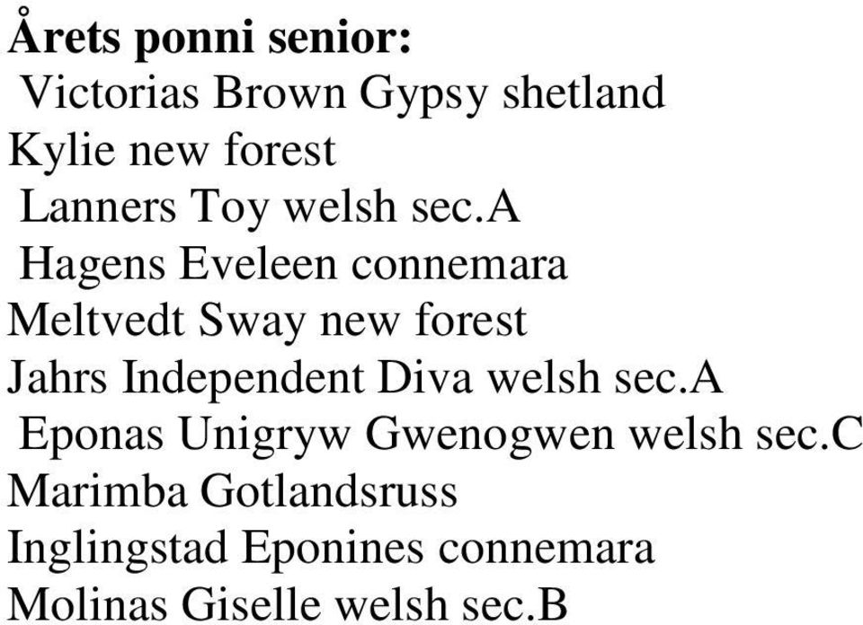 a Hagens Eveleen connemara Meltvedt Sway new forest Jahrs Independent