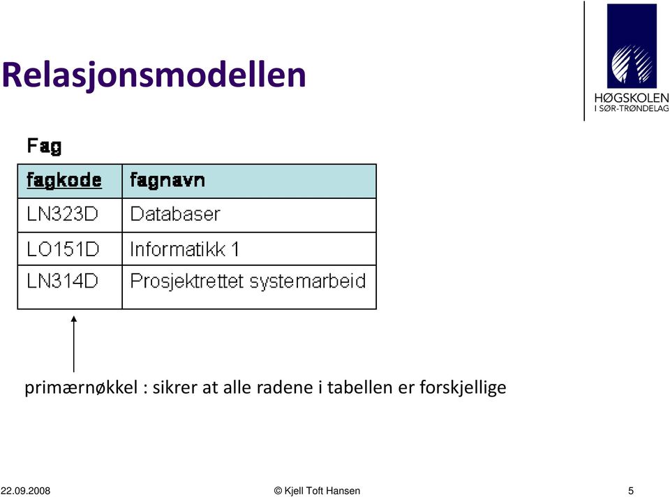 alle radene i tabellen er