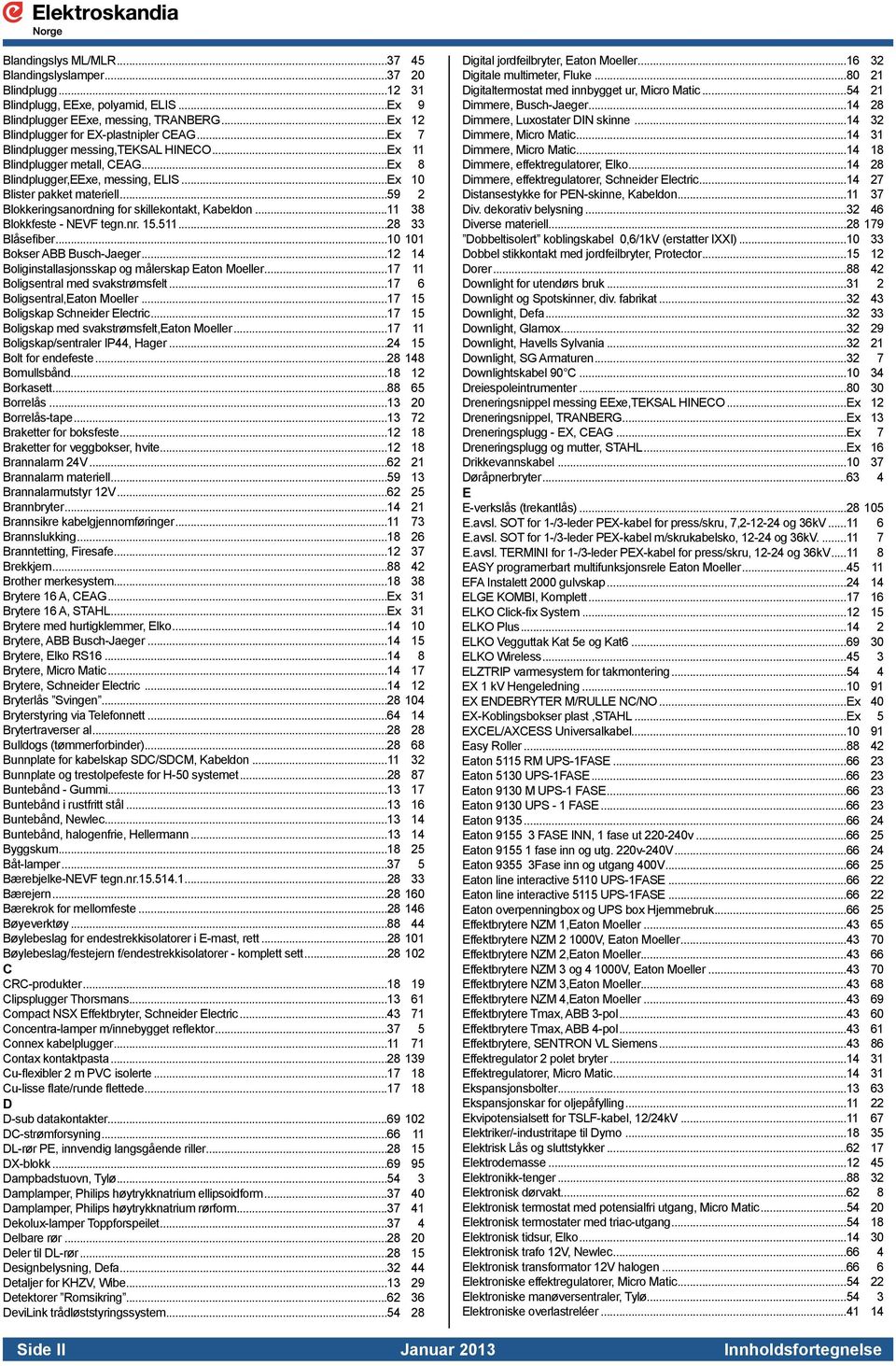 ..59 2 Blokkeringsanordning for skillekontakt, Kabeldon...11 38 Blokkfeste - NEVF tegn.nr. 15.511...28 33 Blåsefiber...10 101 Bokser ABB Busch-Jaeger.