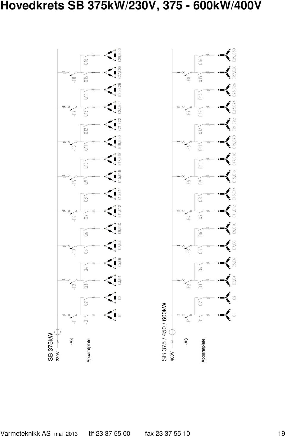 600kW 400V -A3 Apparatplate Varmeteknikk AS