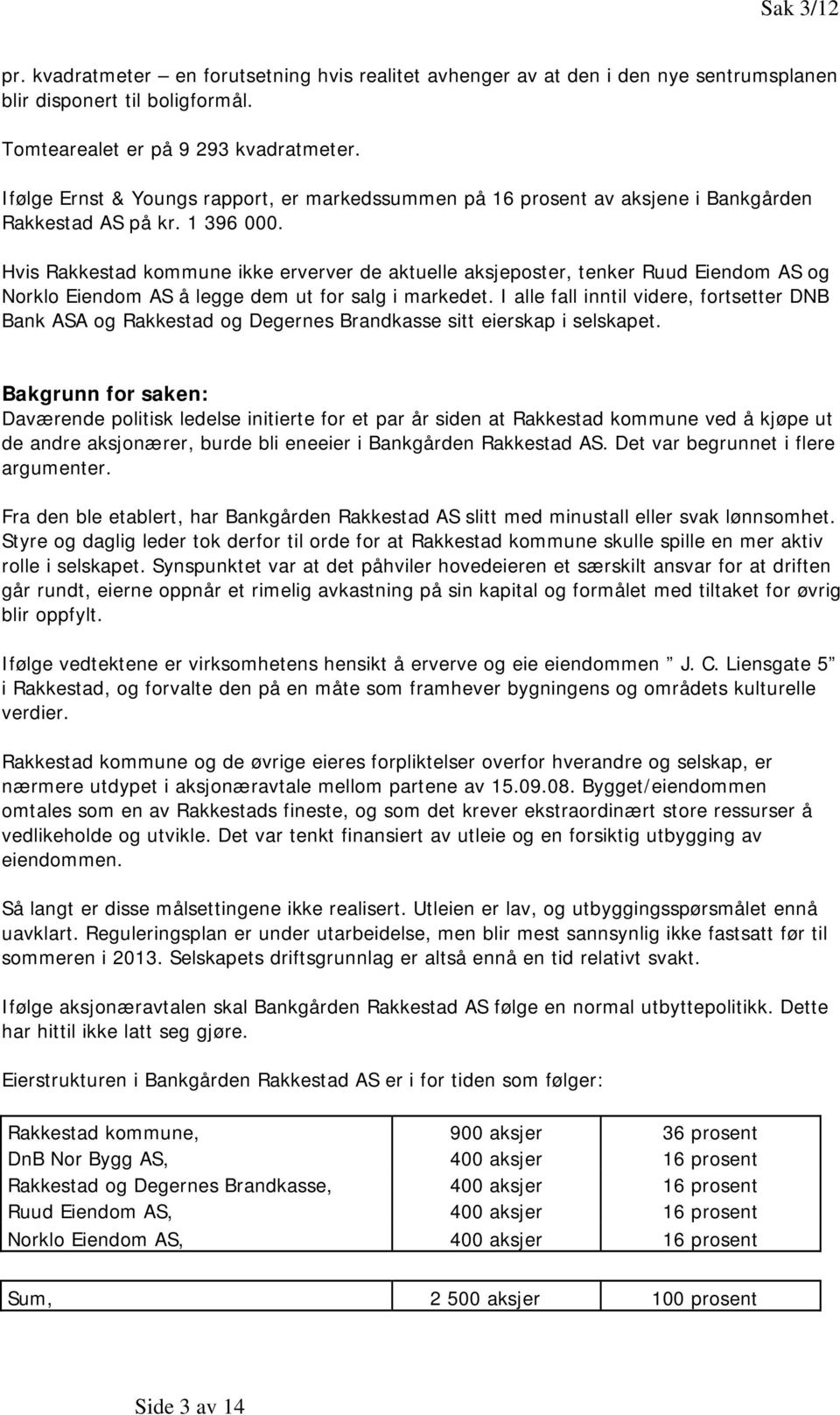 Hvis Rakkestad kommune ikke erverver de aktuelle aksjeposter, tenker Ruud Eiendom AS og Norklo Eiendom AS å legge dem ut for salg i markedet.