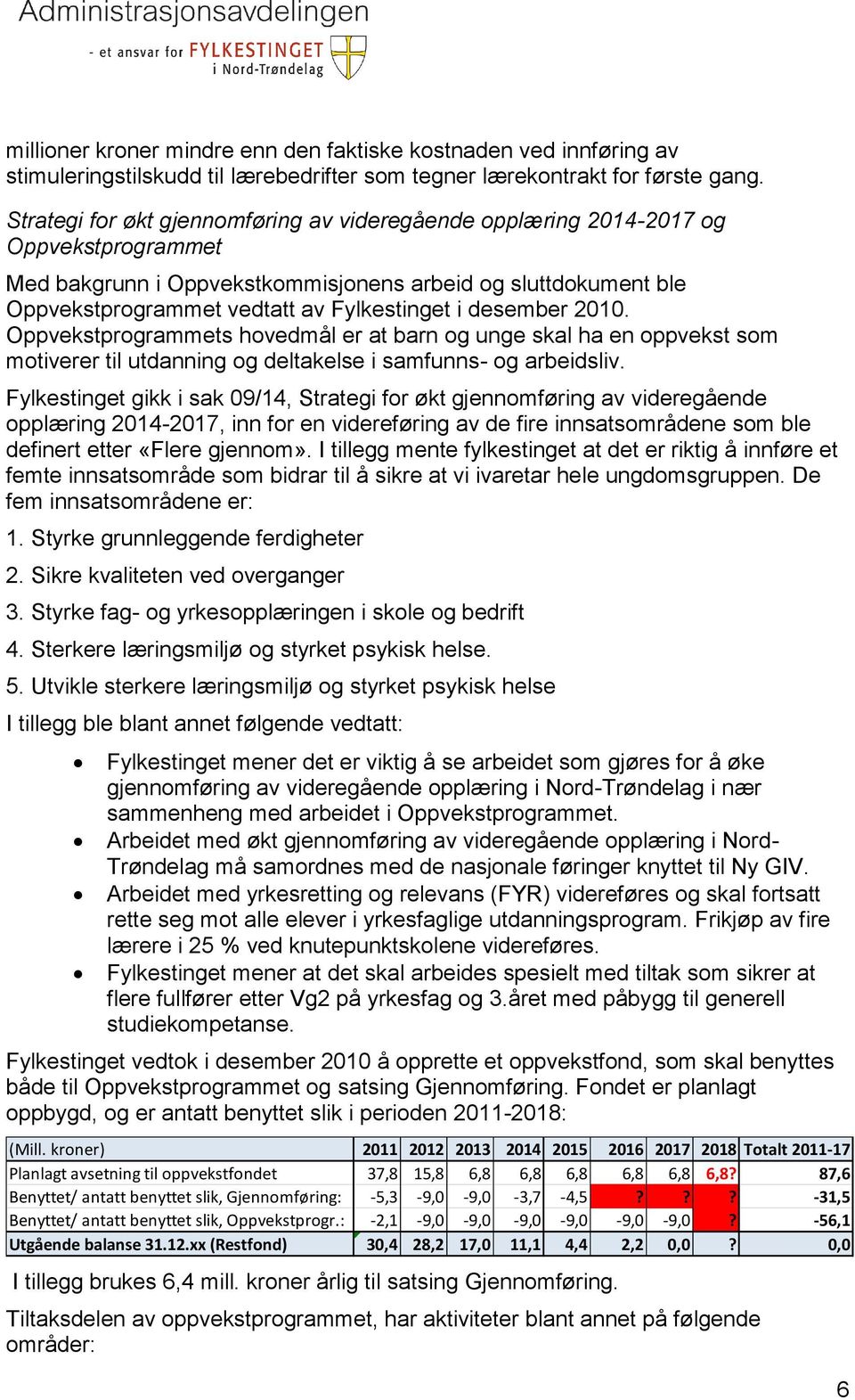 desember 2010. Oppvekstprogrammets hovedmål er at barn og unge skal ha en oppvekst som motiverer til utdanning og deltakelse i samfunns- og arbeidsliv.