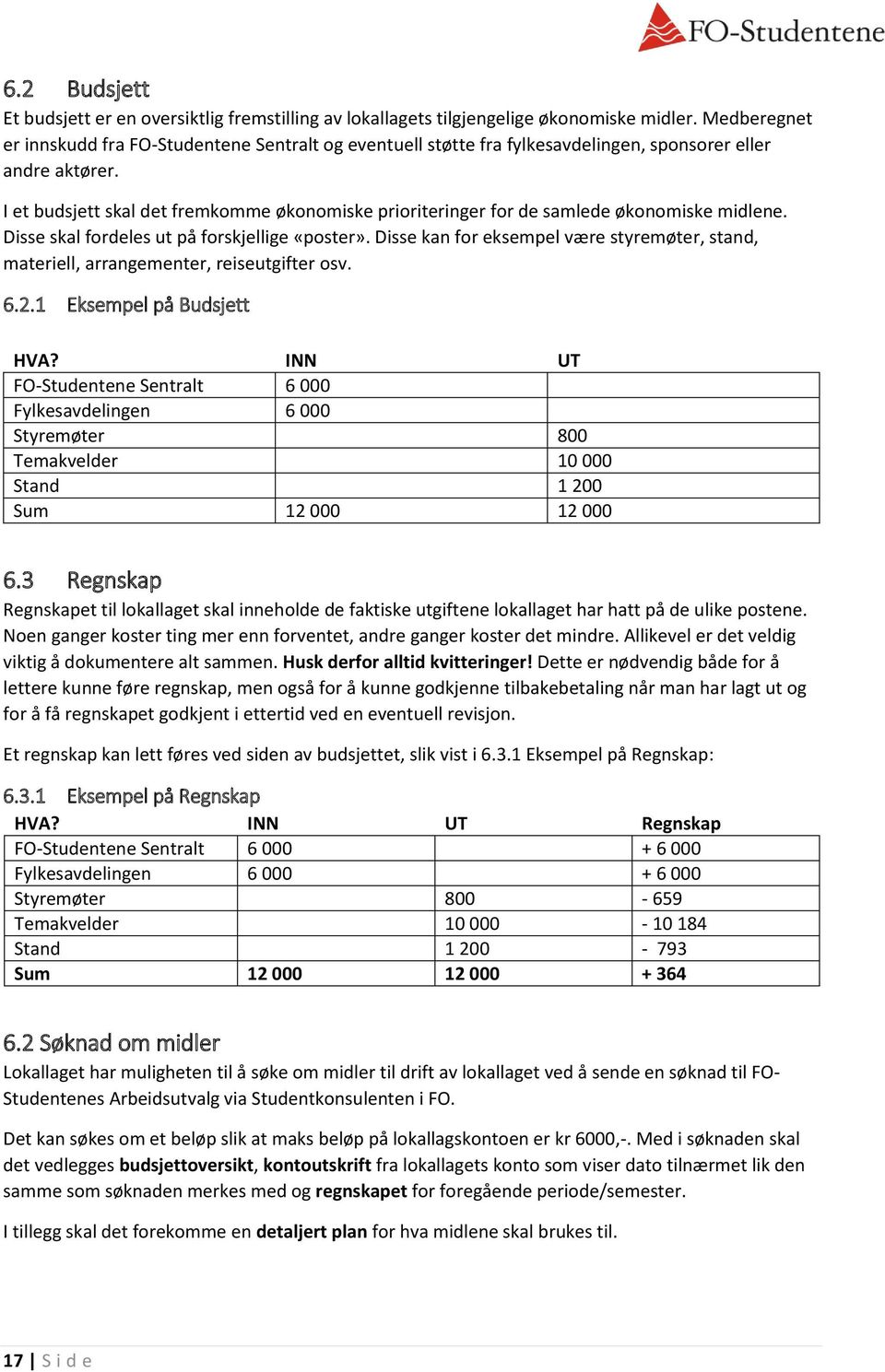 I et budsjett skal det fremkomme økonomiske prioriteringer for de samlede økonomiske midlene. Disse skal fordeles ut på forskjellige «poster».