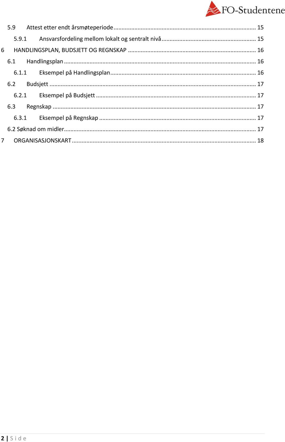 .. 16 6.2 Budsjett... 17 6.2.1 Eksempel på Budsjett... 17 6.3 Regnskap... 17 6.3.1 Eksempel på Regnskap.