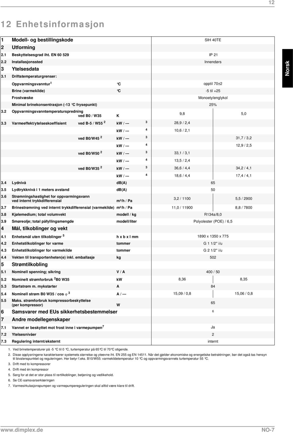 2 Oppvarmingsvanntemperaturspredning ved B0 / W35 K 9,8 5,0 3.