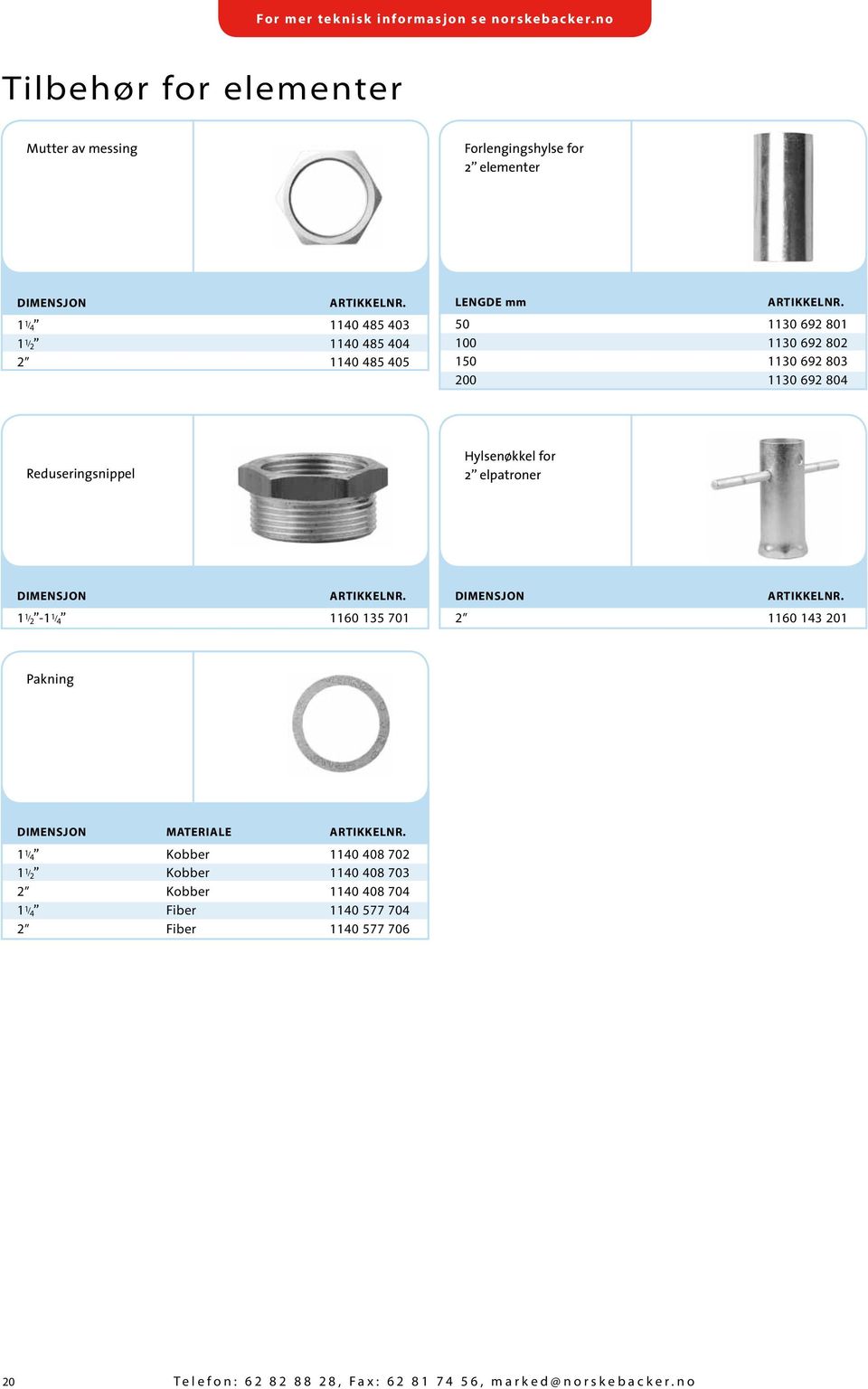 50 1130 692 801 100 1130 692 802 150 1130 692 803 200 1130 692 804 Reduseringsnippel Hylsenøkkel for 2 elpatroner Dimensjon ArtikkelnR.