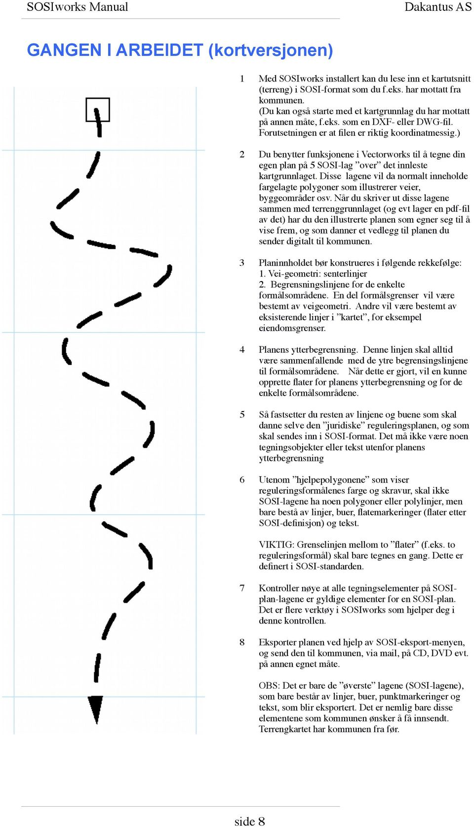 ) 2 Du benytter funksjonene i Vectorworks til å tegne din egen plan på 5 SOSI-lag over det innleste kartgrunnlaget.