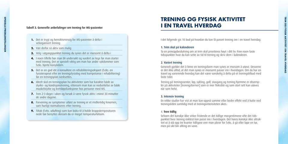 Det er spesielt viktig om man har andre sykdommer som f.eks. hjerte-karsykdom. 5. Det er en god idé å konsultere en rehabiliteringsekspert (f.eks. en fysioterapeut eller en treningsfysiolog med kompetanse i rehabilitering) før en treningsplan iverksettes.