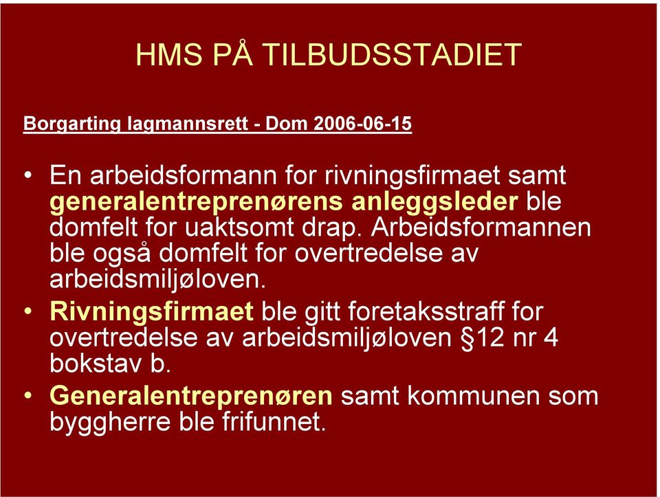 Arbeidsformannen ble også domfelt for overtredelse av arbeidsmiljøloven.