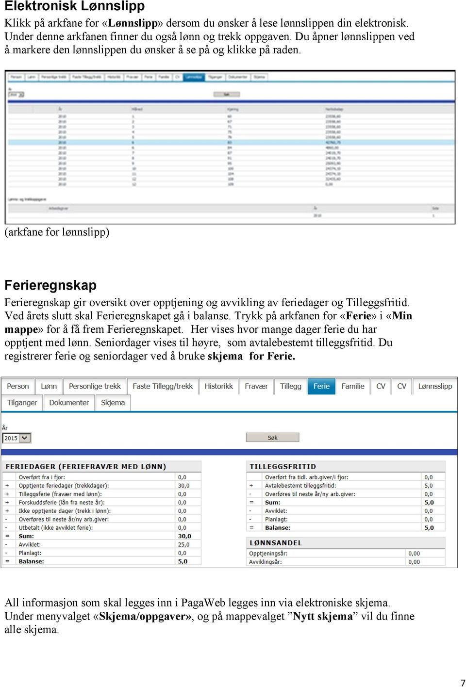 (arkfane for lønnslipp) Ferieregnskap Ferieregnskap gir oversikt over opptjening og avvikling av feriedager og Tilleggsfritid. Ved årets slutt skal Ferieregnskapet gå i balanse.