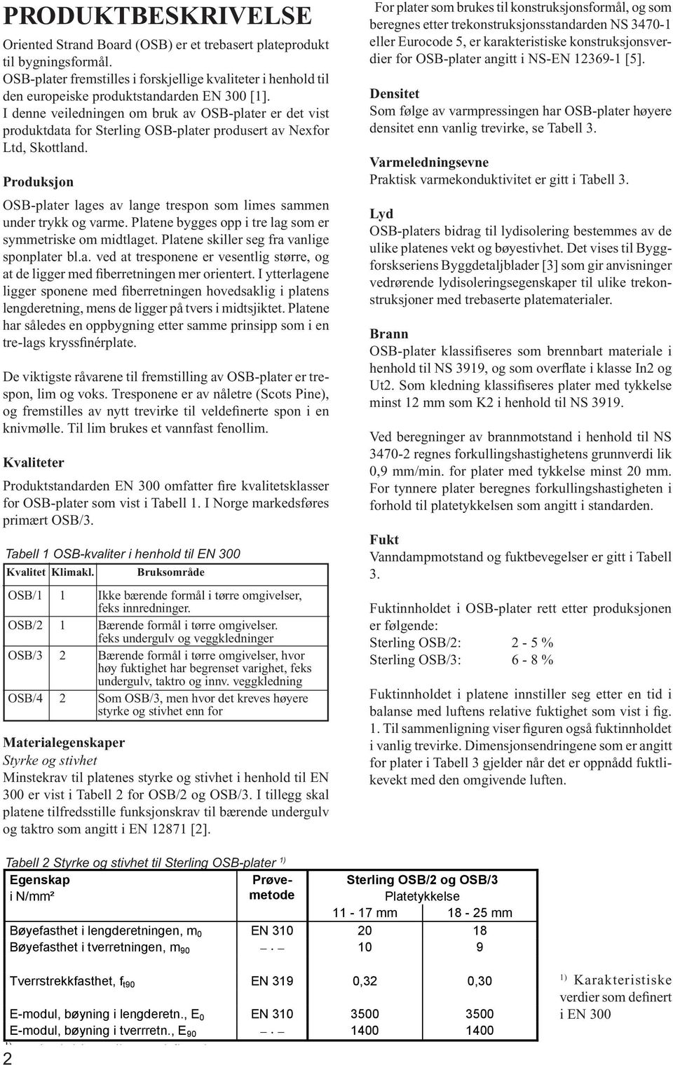 I denne veiledningen om bruk av OSB-plater er det vist produktdata for Sterling OSB-plater produsert av Nexfor Ltd, Skottland.