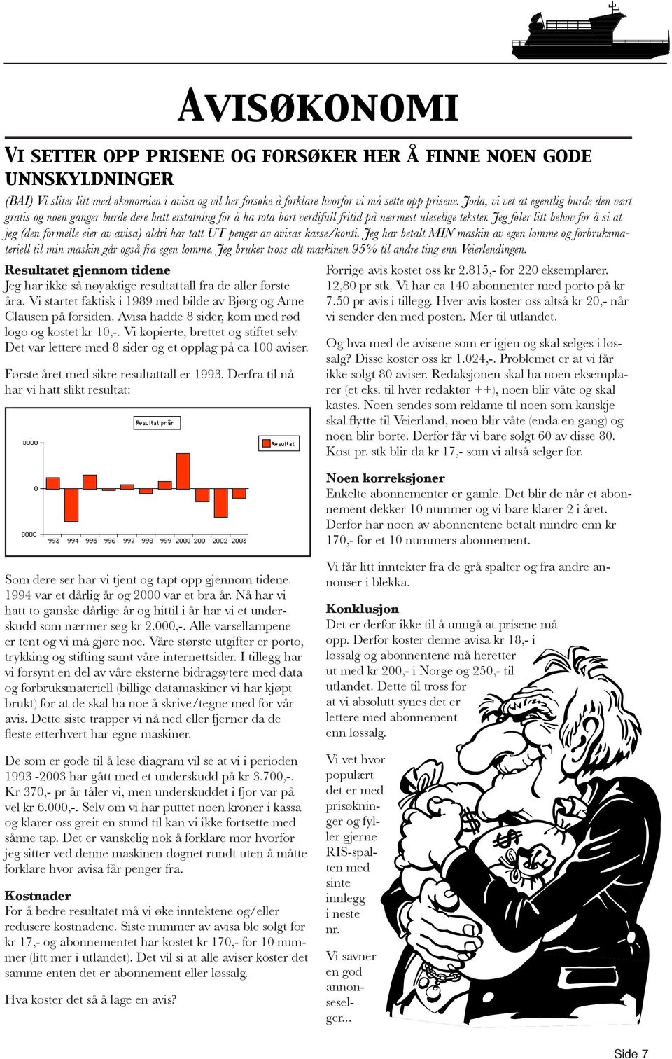 Jeg føler litt behov for å si at jeg (den formelle eier av avisa) aldri har tatt UT penger av avisas kasse/konti.