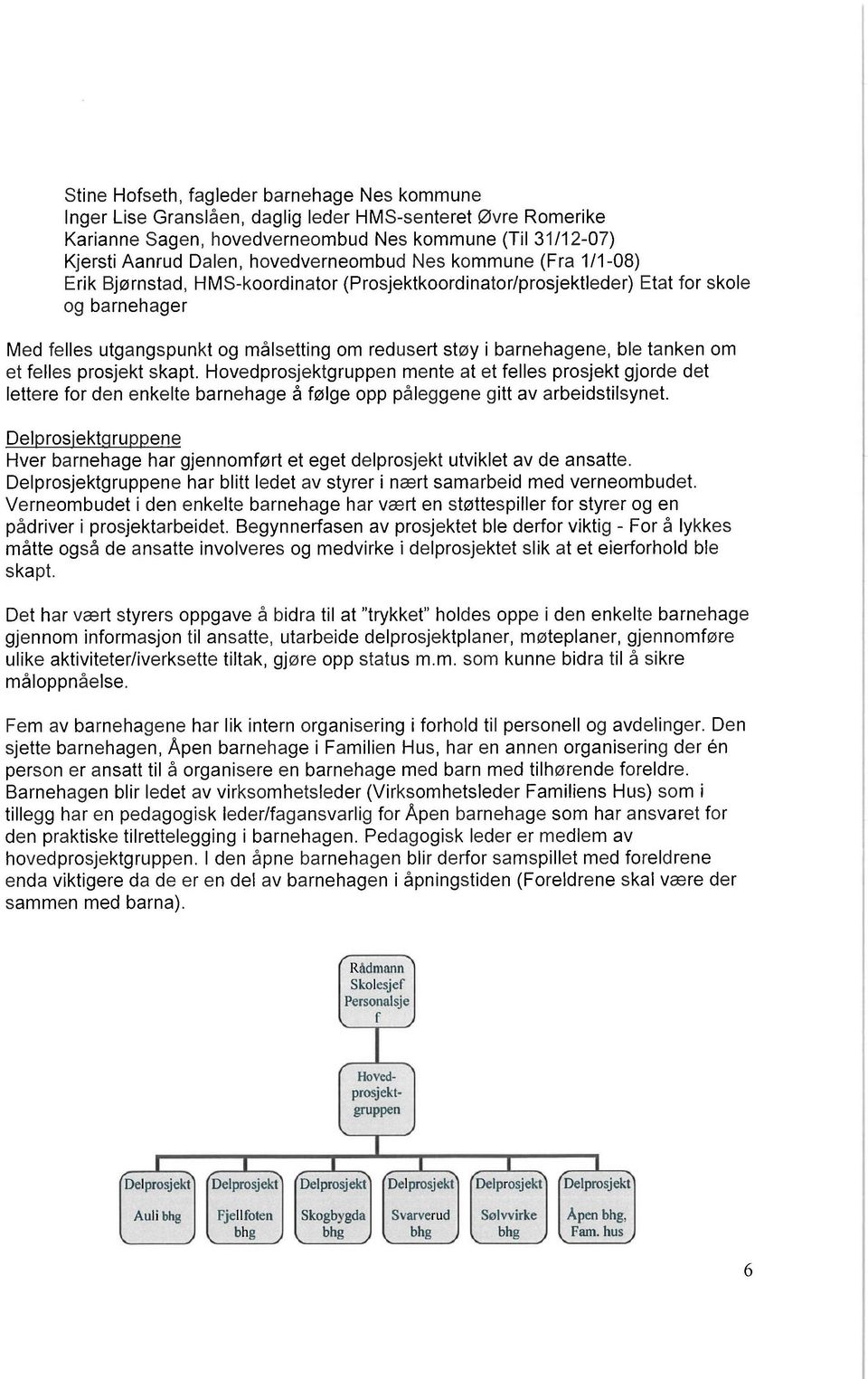 barnehagene, ble tanken om et felles prosjekt skapt. Hovedprosjektgruppen mente at et felles prosjekt gjorde det lettere for den enkelte barnehage å følge opp påleggene gitt av arbeidstilsynet.