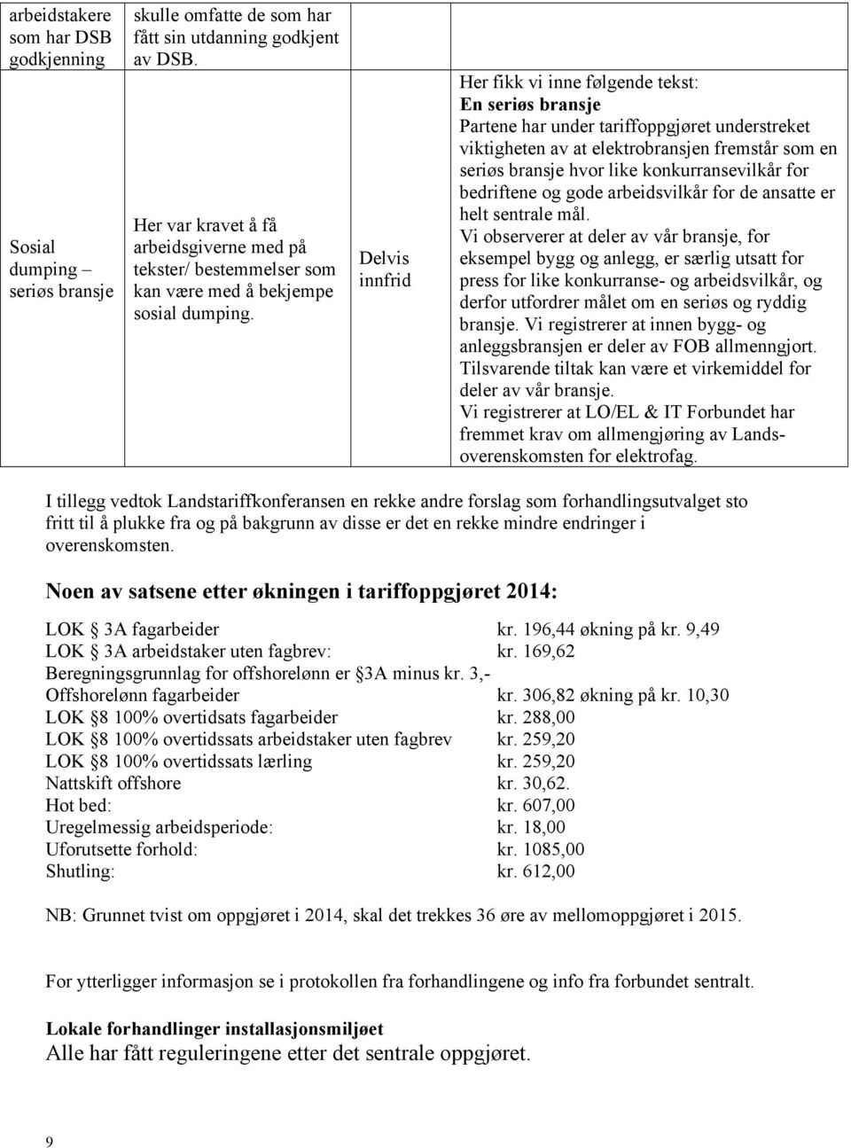 Delvis innfrid Her fikk vi inne følgende tekst: En seriøs bransje Partene har under tariffoppgjøret understreket viktigheten av at elektrobransjen fremstår som en seriøs bransje hvor like