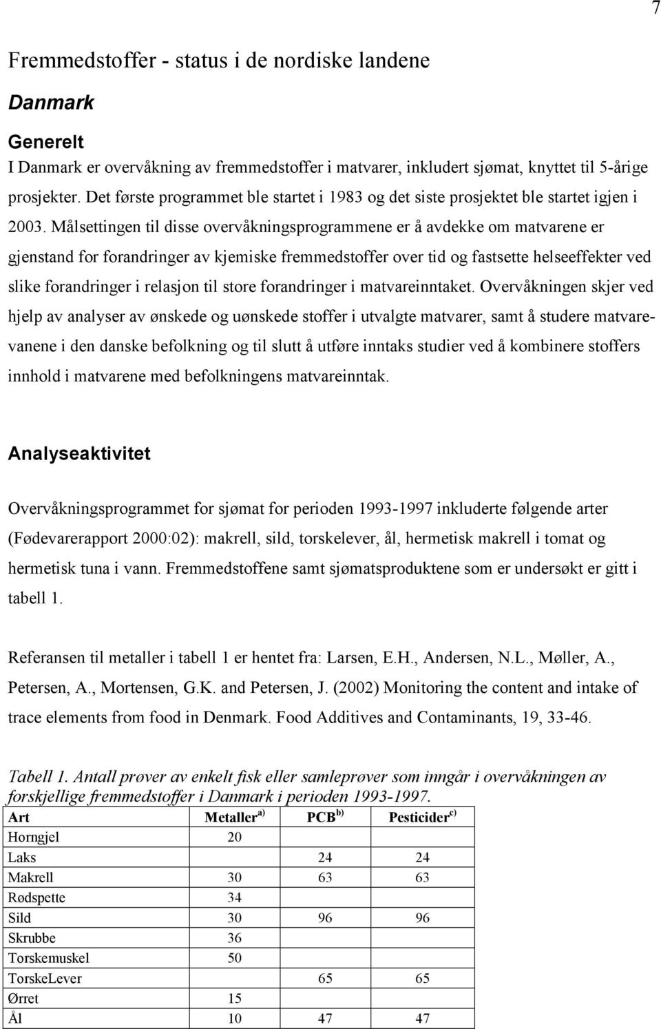 Målsettingen til disse overvåkningsprogrammene er å avdekke om matvarene er gjenstand for forandringer av kjemiske fremmedstoffer over tid og fastsette helseeffekter ved slike forandringer i relasjon