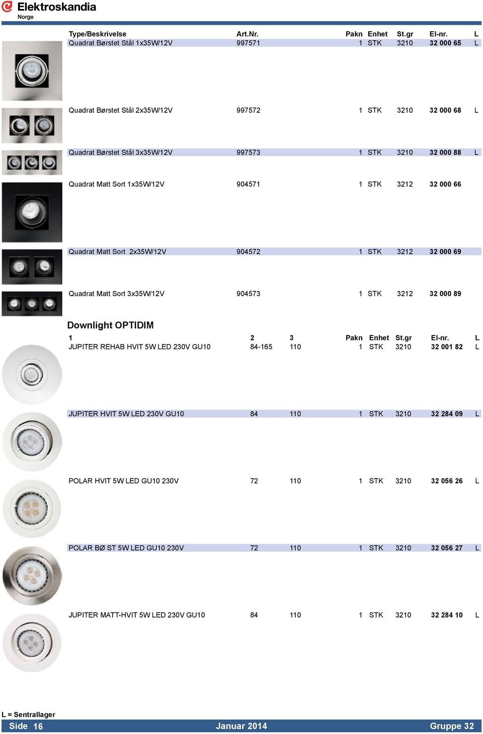 Sort 1x35W/12V 904571 1 STK 3212 32 000 66 Quadrat Matt Sort 2x35W/12V 904572 1 STK 3212 32 000 69 Quadrat Matt Sort 3x35W/12V 904573 1 STK 3212 32 000 89 Downlight OPTIDIM 1 2 3 Pakn Enhet St.