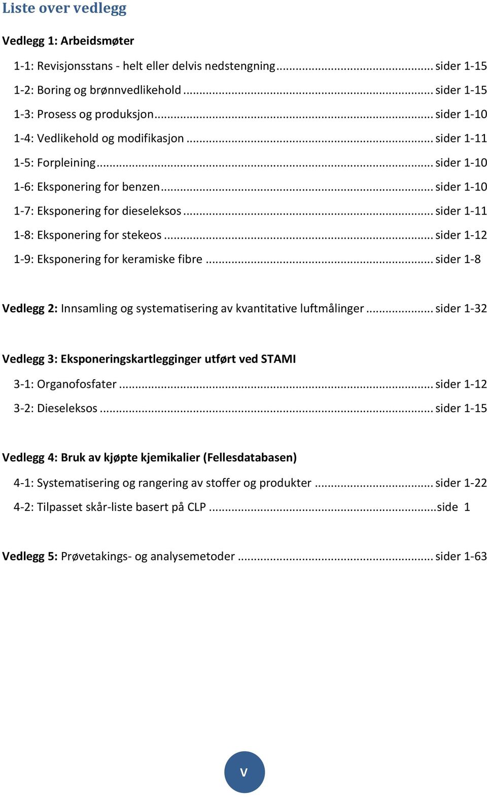 .. sider 1-11 1-8: Eksponering for stekeos... sider 1-12 1-9: Eksponering for keramiske fibre... sider 1-80 Vedlegg 2: Innsamling og systematisering av kvantitative luftmålinger.