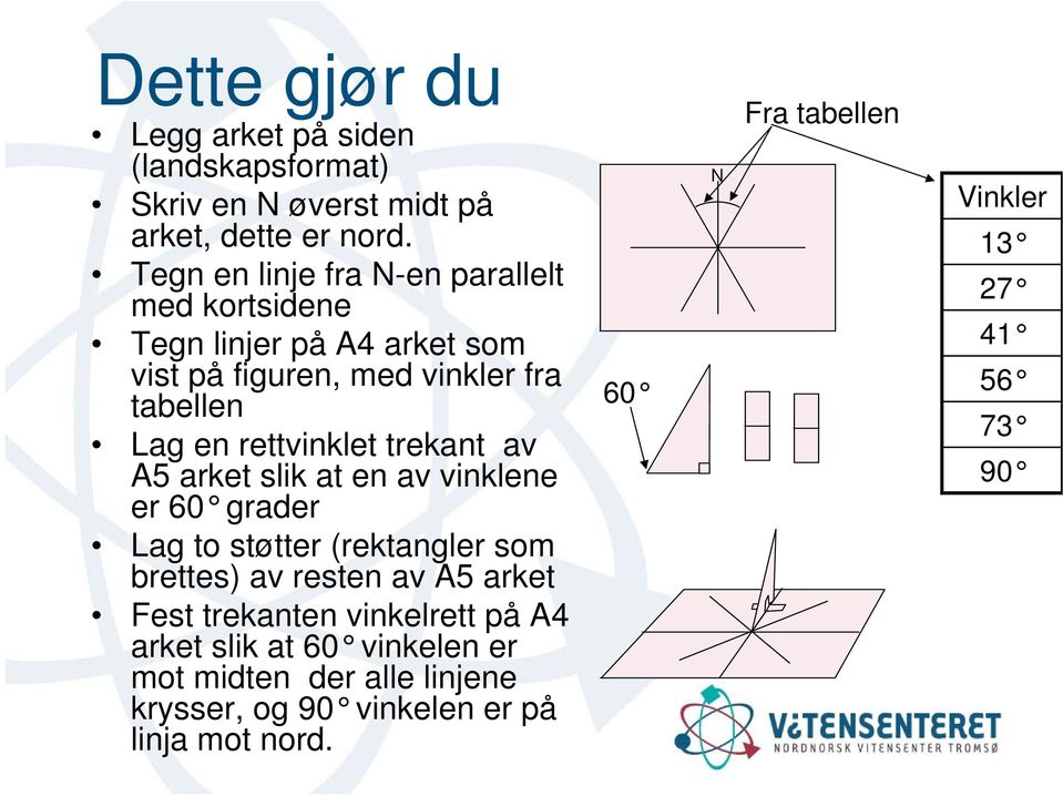 rettvinklet trekant av A5 arket slik at en av vinklene er 60 grader Lag to støtter (rektangler som brettes) av resten av A5 arket