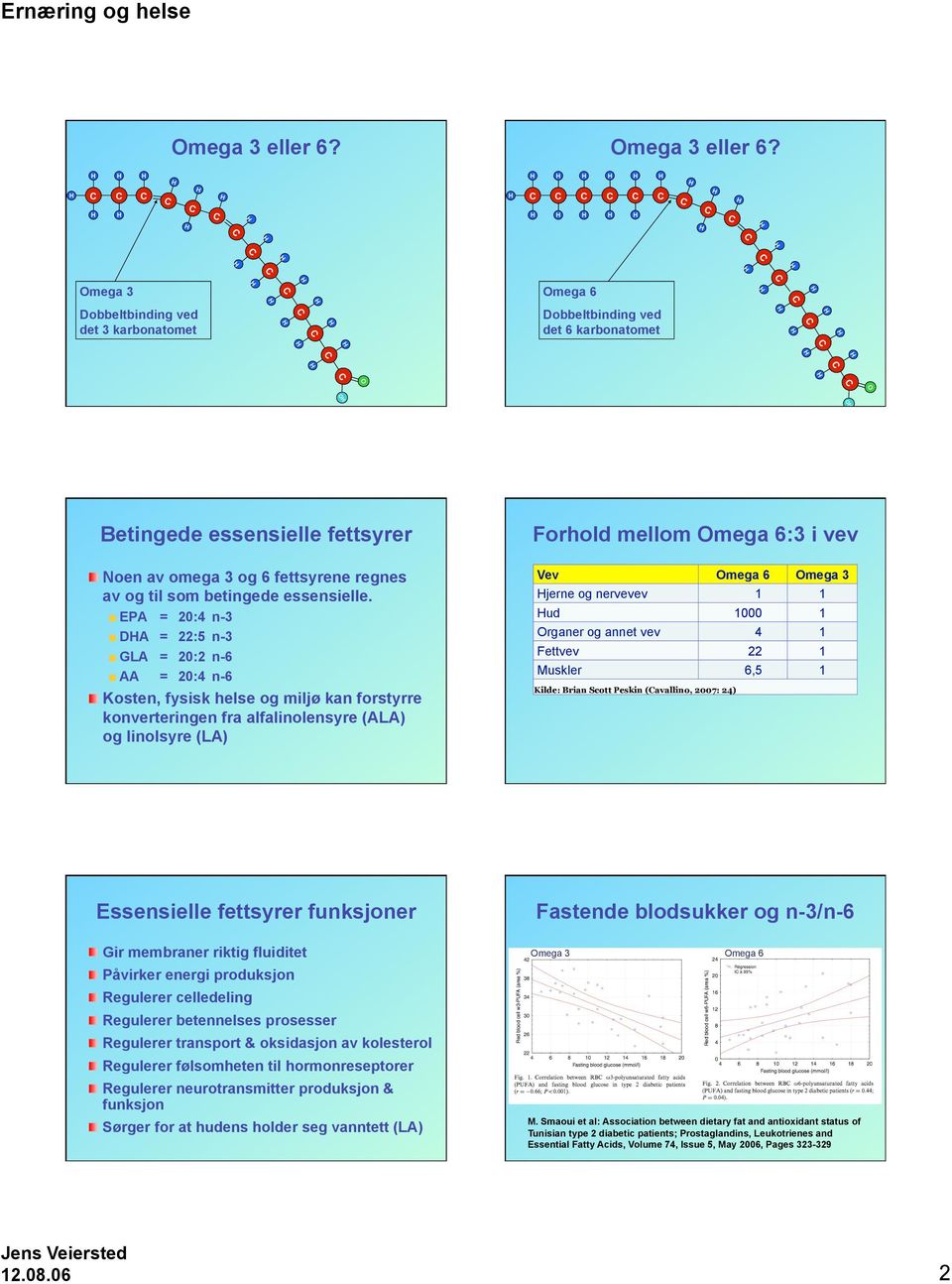 mega 3 Dobbeltbinding ved det 3 karbonatomet mega 6 Dobbeltbinding ved det 6 karbonatomet Betingede essensielle fettr Noen av omega 3 og 6 fettne regnes av og til som betingede essensielle.