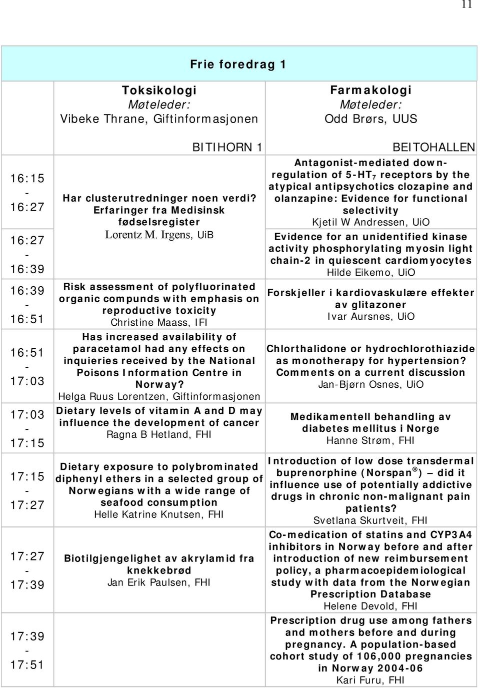 Irgens, UiB Risk assessment of polyfluorinated organic compunds with emphasis on reproductive toxicity Christine Maass, IFI Has increased availability of paracetamol had any effects on inquieries