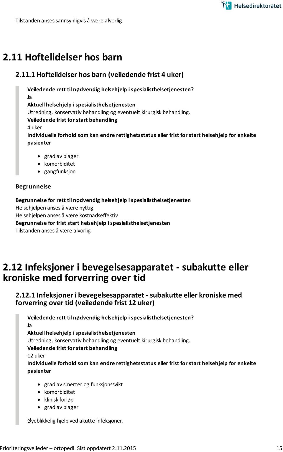 12 Infeksjoner i bevegelsesapparatet - subakutte eller kroniske med forverring over tid 2.12.1 Infeksjoner i bevegelsesapparatet - subakutte