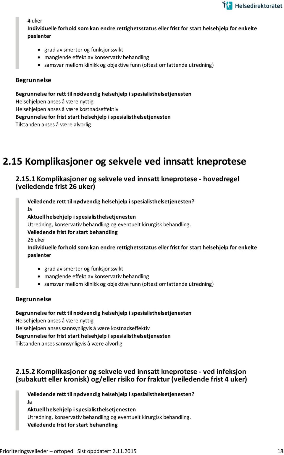 Komplikasjoner og sekvele ved innsatt kneprotese 2.15.