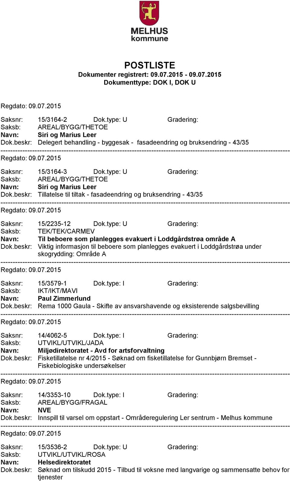 type: U Gradering: Saksb: TEK/TEK/CARMEV Til beboere som planlegges evakuert i Loddgårdstrøa område A Dok.