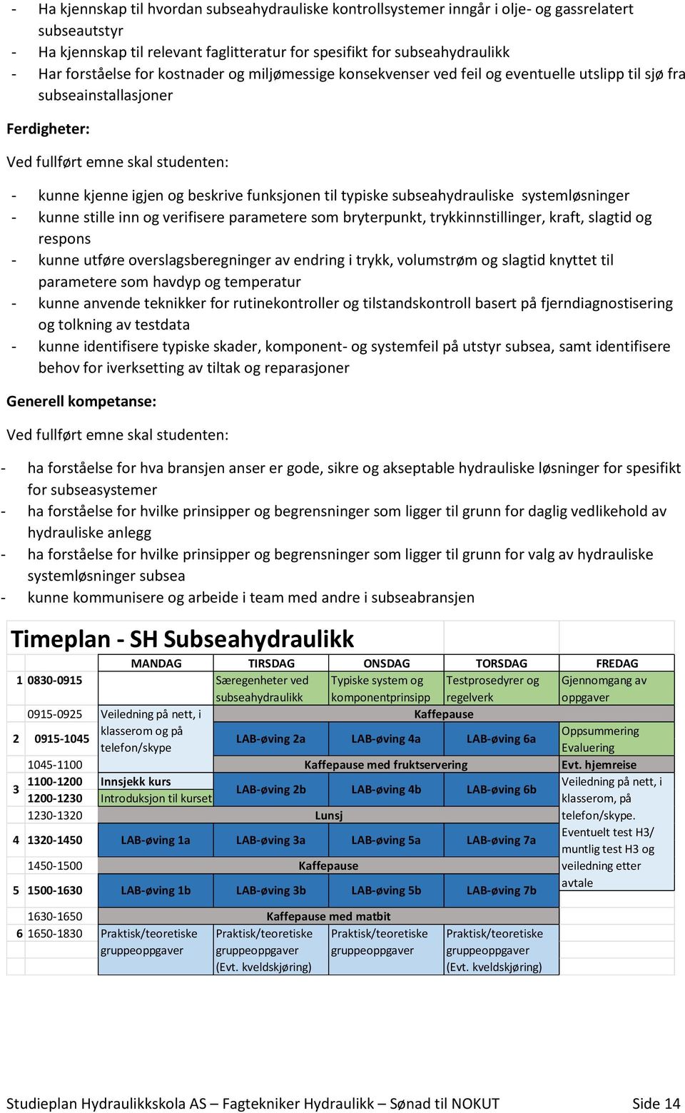 til typiske subseahydrauliske systemløsninger - kunne stille inn og verifisere parametere som bryterpunkt, trykkinnstillinger, kraft, slagtid og respons - kunne utføre overslagsberegninger av endring