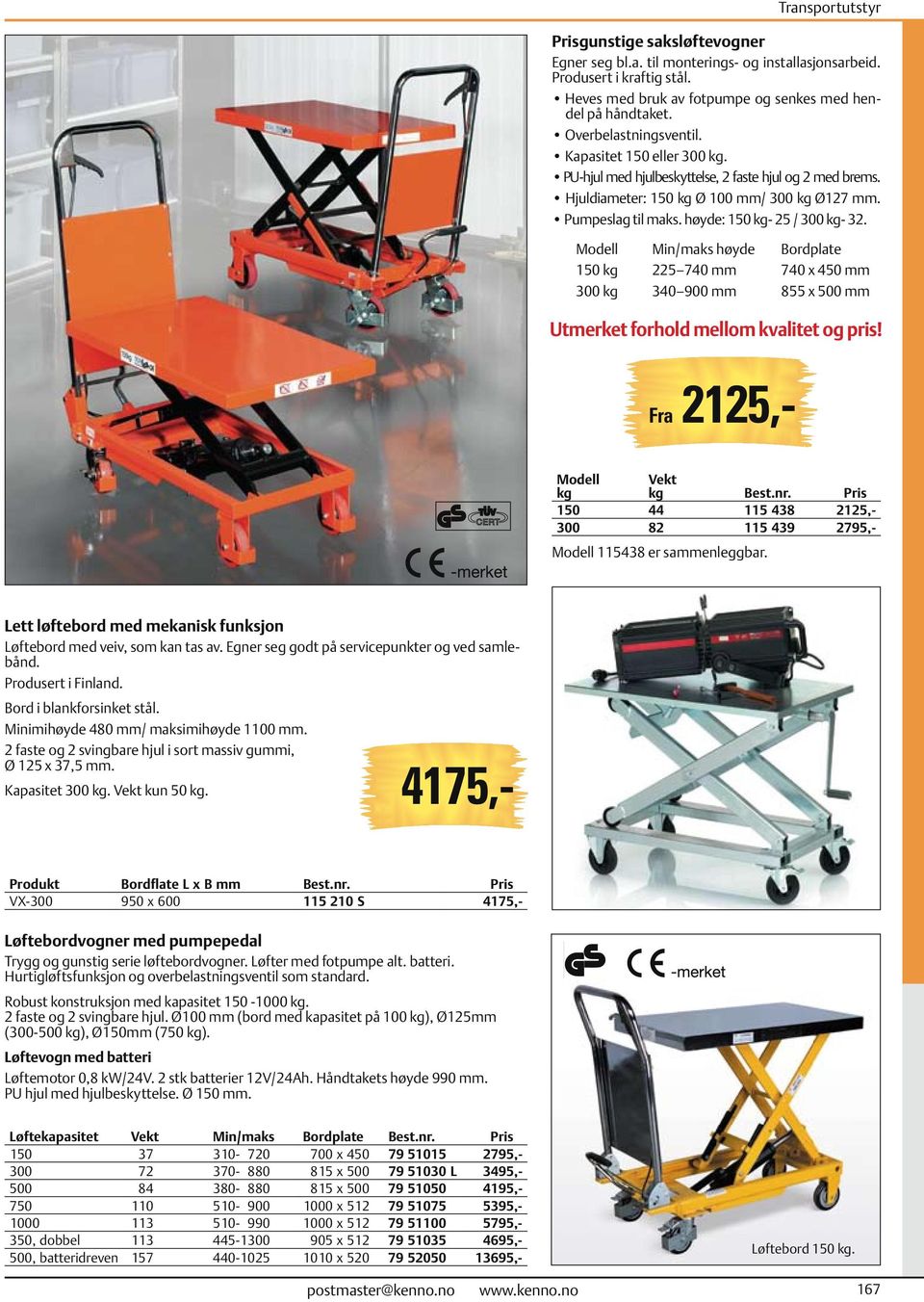 høyde: 150 kg- 25 / 300 kg- 32. Modell Min/maks høyde Bordplate 150 kg 225 740 mm 740 x 450 mm 300 kg 340 900 mm 855 x 500 mm Utmerket forhold mellom kvalitet og pris!