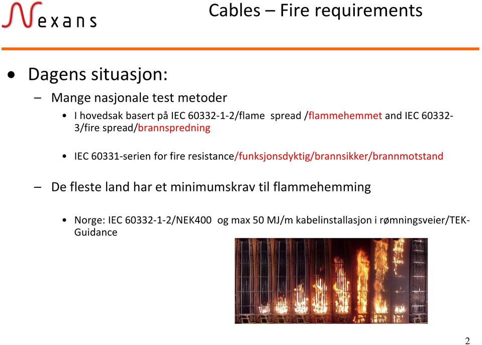 fire resistance/funksjonsdyktig/brannsikker/brannmotstand De fleste land har et minimumskrav til