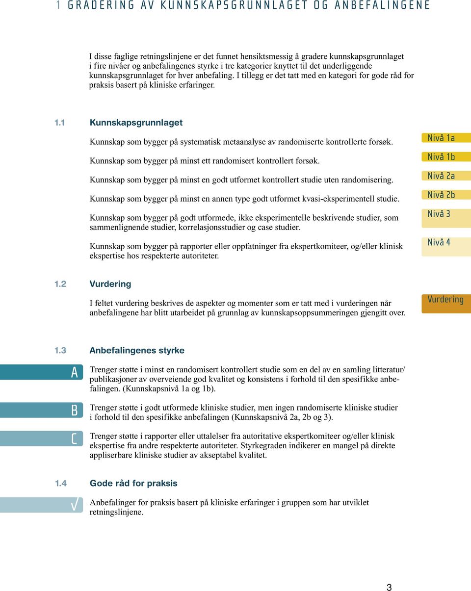 I tillegg er det tatt med en kategori for gode råd for praksis basert på kliniske erfaringer. 1.