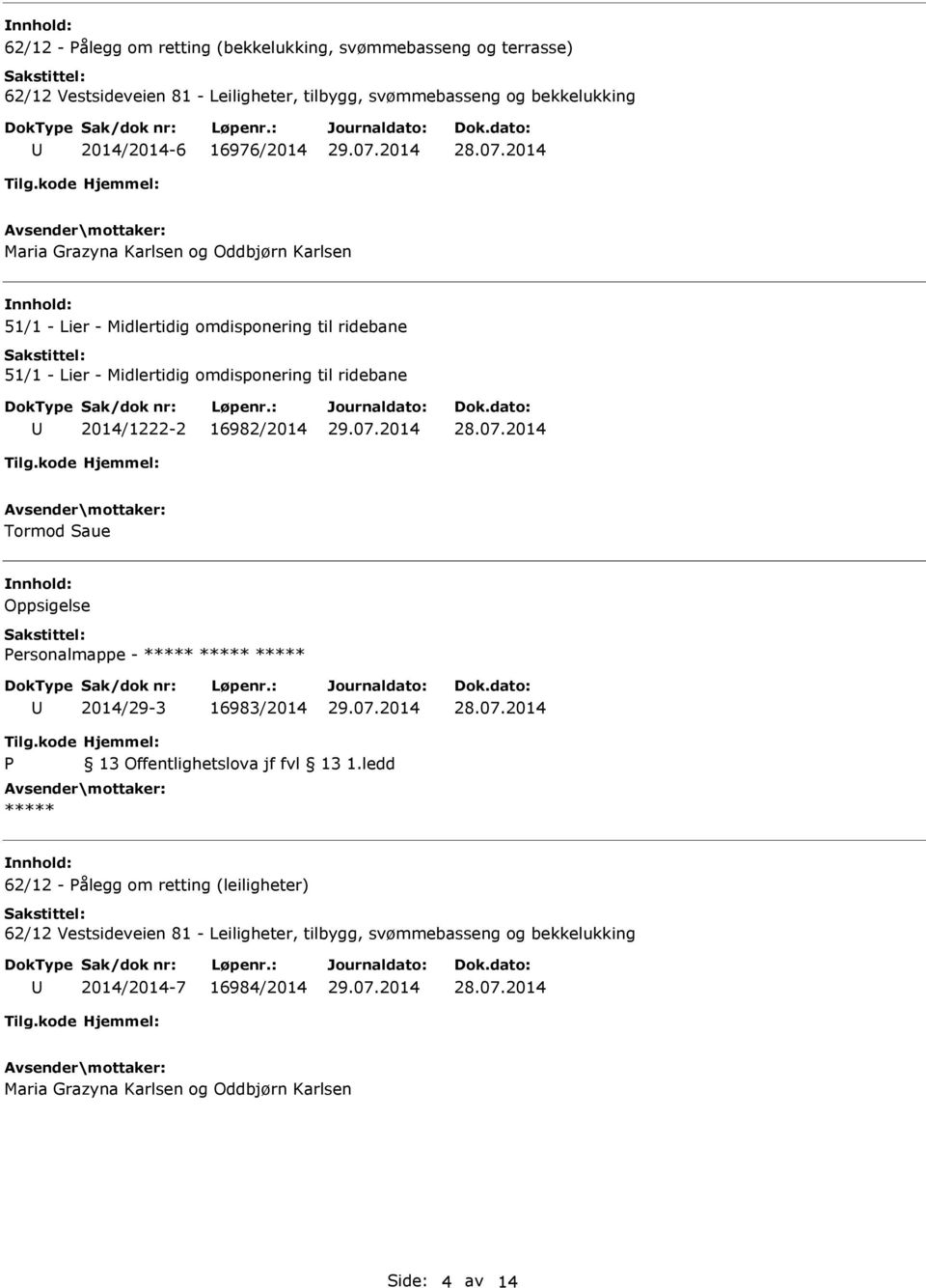 2014/1222-2 16982/2014 Tormod Saue Oppsigelse Personalmappe - 2014/29-3 16983/2014 P 13 Offentlighetslova jf fvl 13 1.