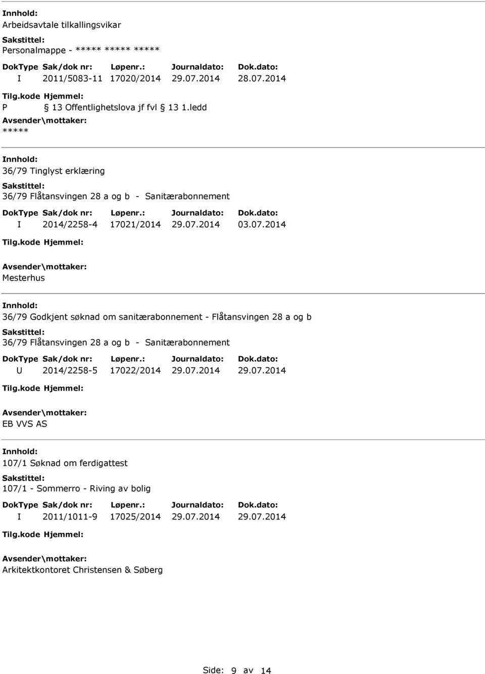 2014 Mesterhus 36/79 Godkjent søknad om sanitærabonnement - Flåtansvingen 28 a og b 36/79 Flåtansvingen 28 a og b -