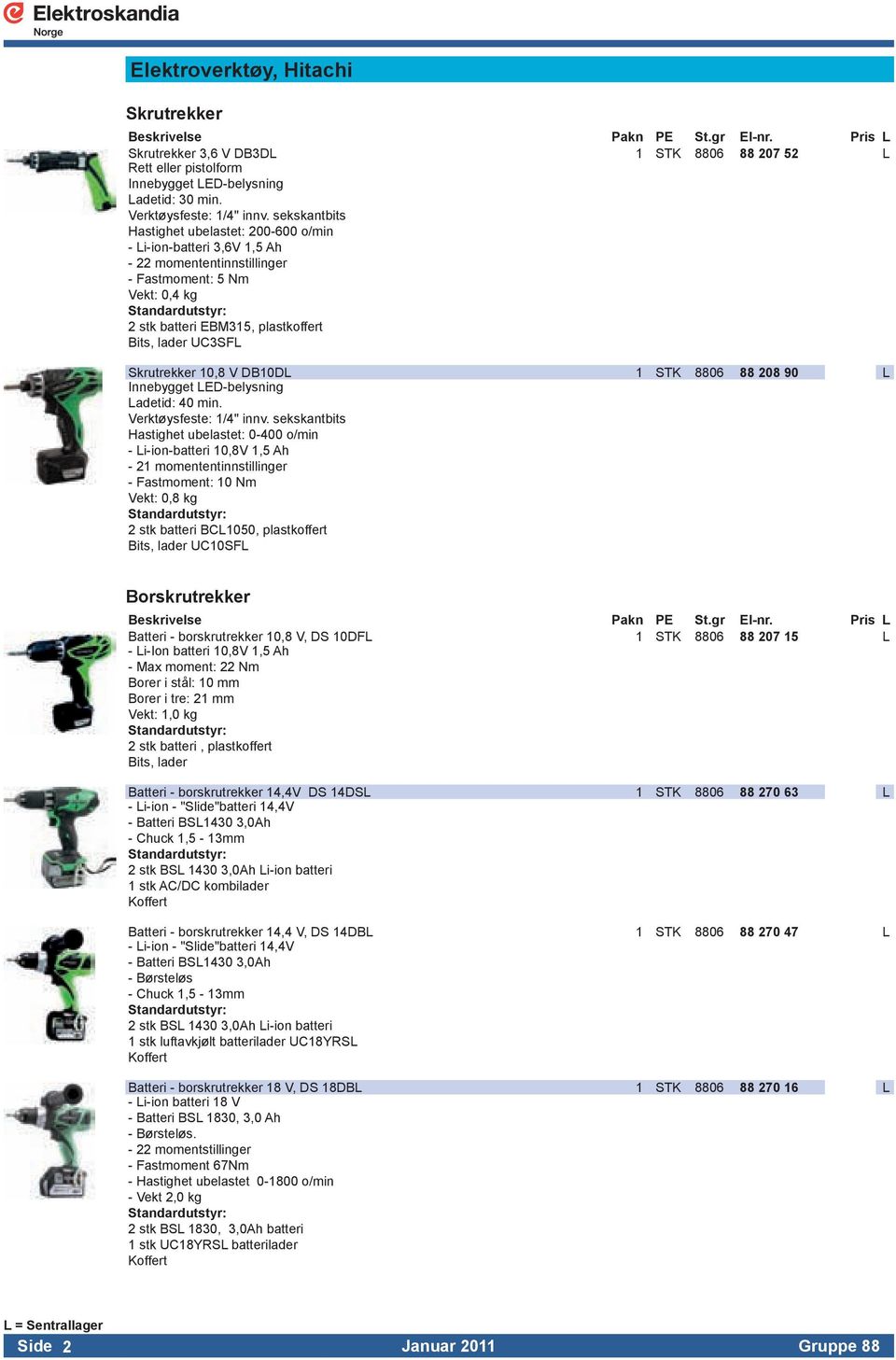 UC3SFL Skrutrekker 10,8 V DB10DL 1 STK 8806 88 208 90 L Innebygget LED-belysning Ladetid: 40 min. Verktøysfeste: 1/4" innv.