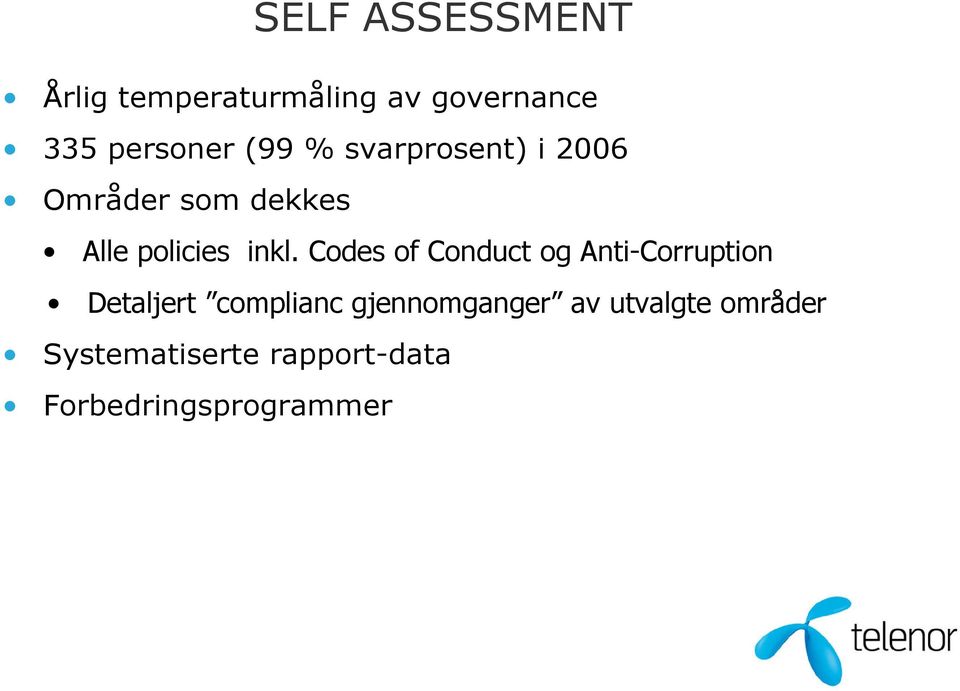 Codes of Conduct og Anti-Corruption Detaljert complianc