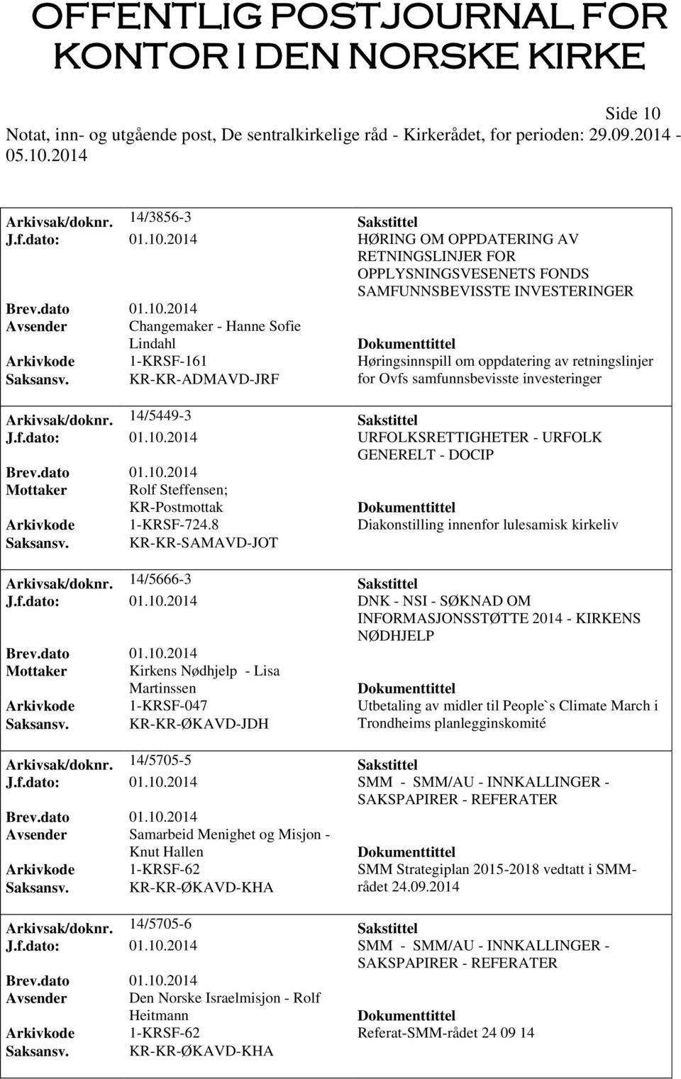 2014 HØRING OM OPPDATERING AV RETNINGSLINJER FOR OPPLYSNINGSVESENETS FONDS SAMFUNNSBEVISSTE INVESTERINGER Avsender Changemaker - Hanne Sofie Lindahl Arkivkode 1-KRSF-161 Høringsinnspill om