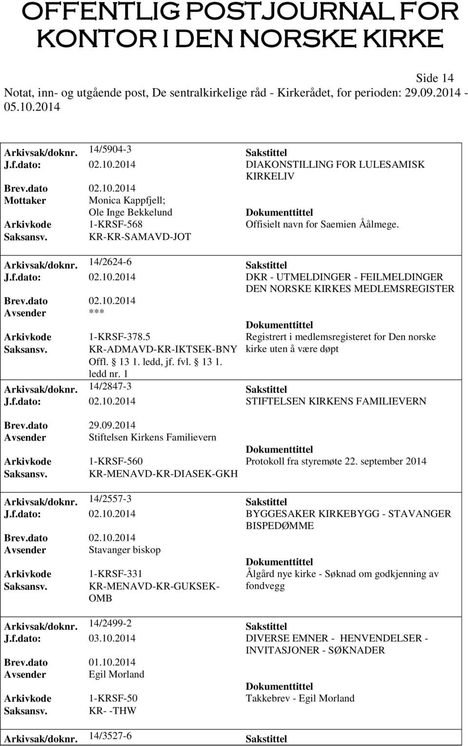 5 Registrert i medlemsregisteret for Den norske Saksansv. KR-ADMAVD-KR-IKTSEK-BNY kirke uten å være døpt Arkivsak/doknr. 14/2847-3 Sakstittel J.f.dato: 02.10.