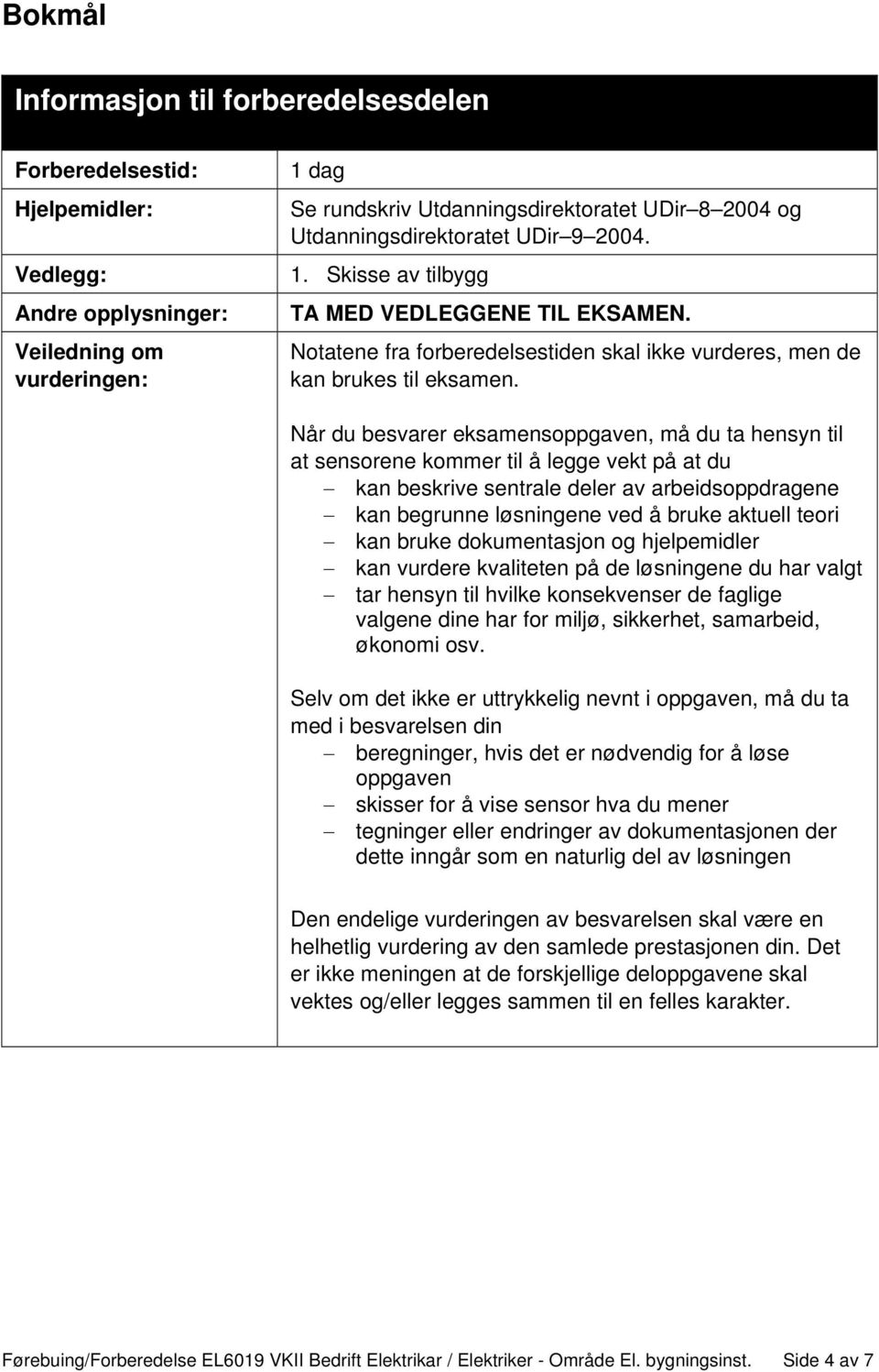 Når du besvarer eksamensoppgaven, må du ta hensyn til at sensorene kommer til å legge vekt på at du kan beskrive sentrale deler av arbeidsoppdragene kan begrunne løsningene ved å bruke aktuell teori