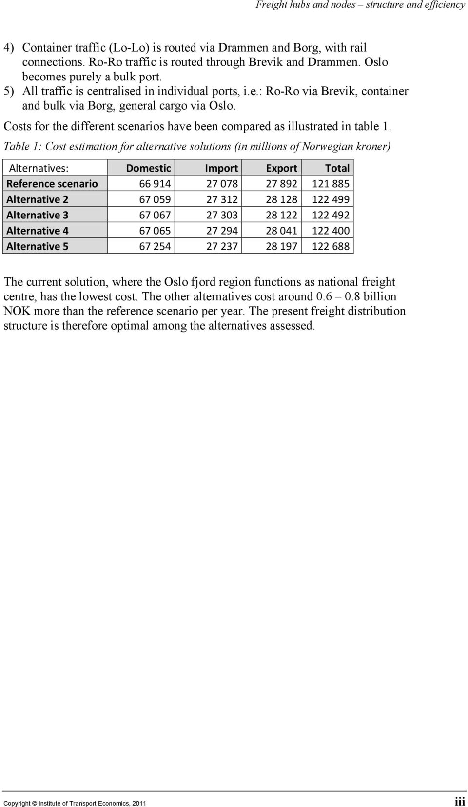 Costs for the different scenarios have been compared as illustrated in table 1.