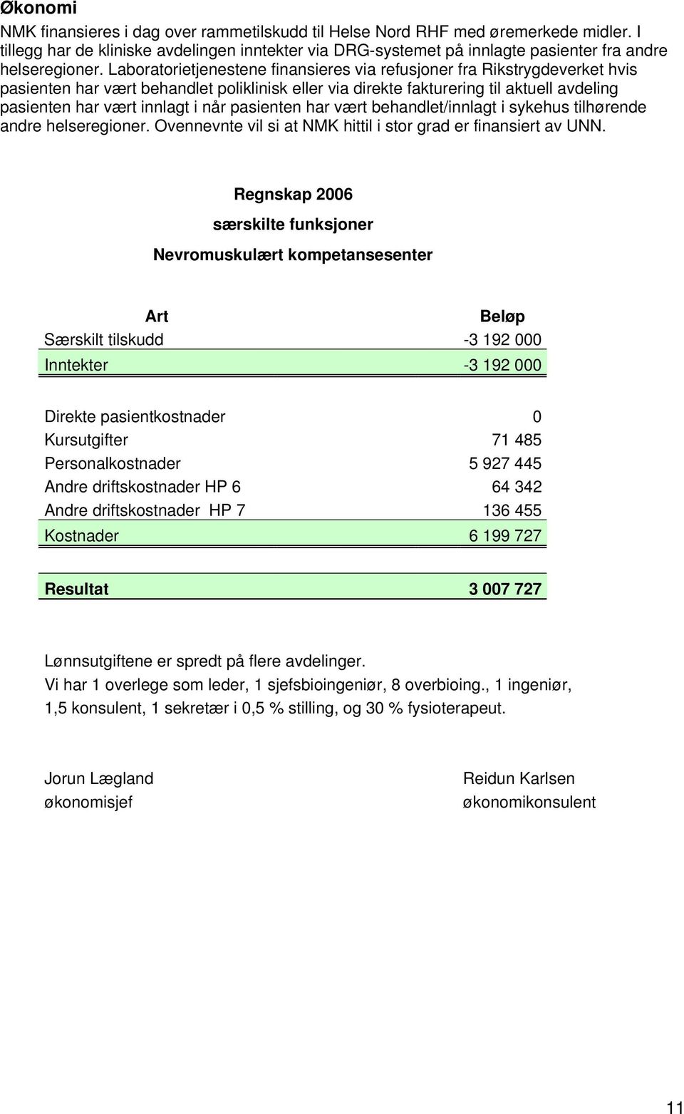 Laboratorietjenestene finansieres via refusjoner fra Rikstrygdeverket hvis pasienten har vært behandlet poliklinisk eller via direkte fakturering til aktuell avdeling pasienten har vært innlagt i når