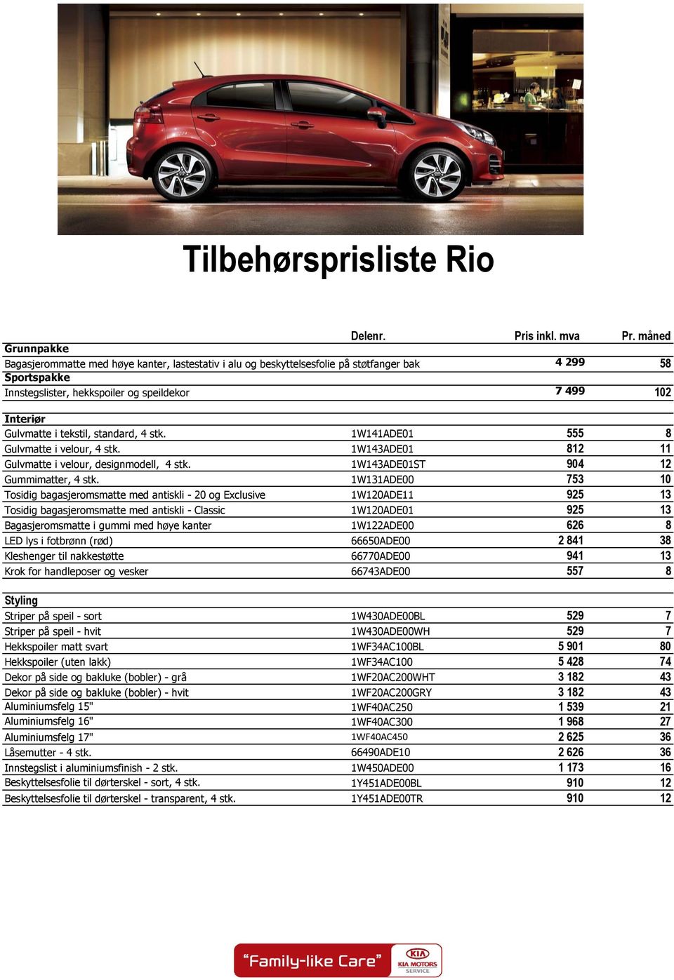 i tekstil, standard, 4 stk. 1W141ADE01 555 8 Gulvmatte i velour, 4 stk. 1W143ADE01 812 11 Gulvmatte i velour, designmodell, 4 stk. 1W143ADE01ST 904 12 Gummimatter, 4 stk.