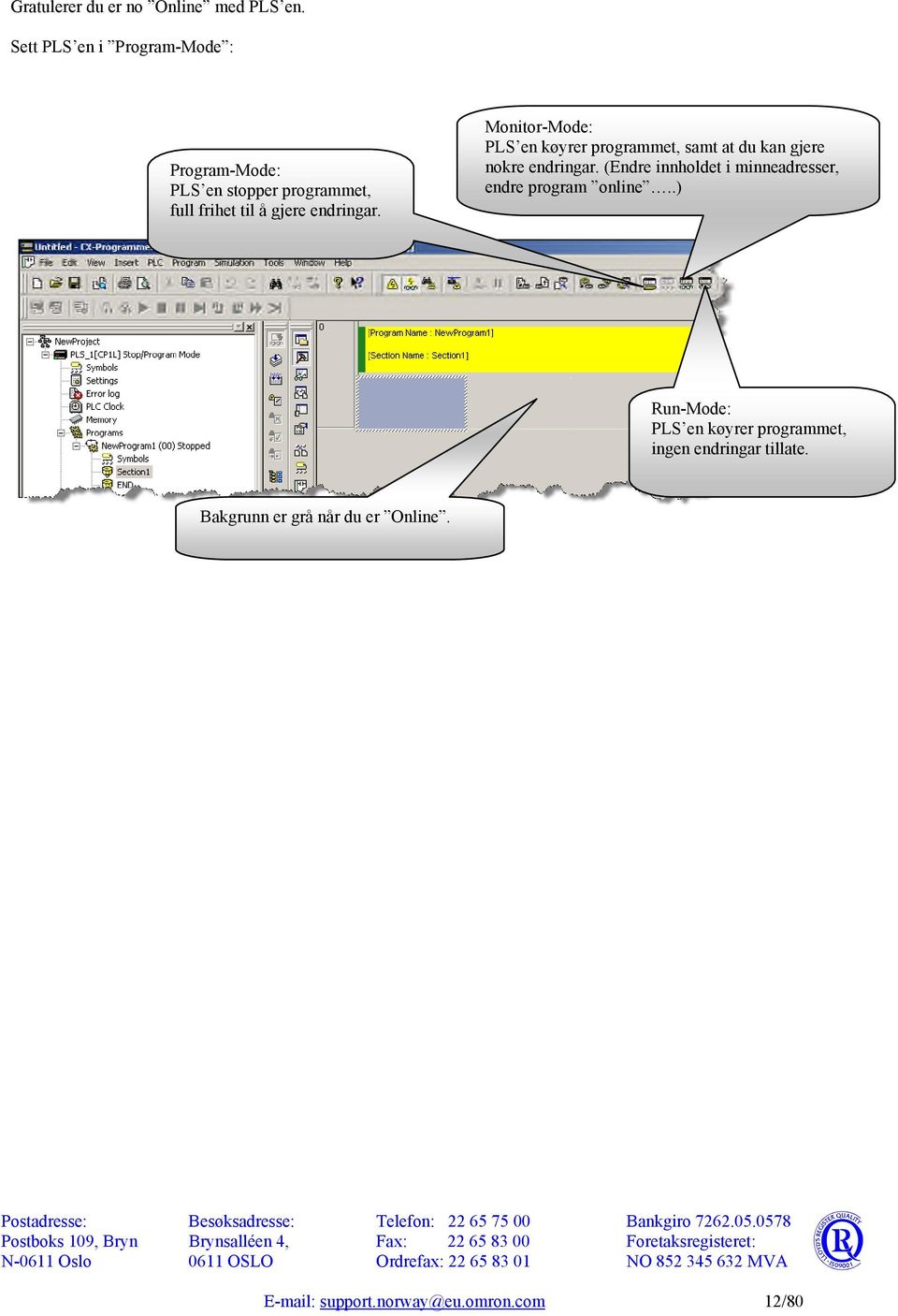 endringar. Monitor-Mode: PLSen køyrer programmet, samt at du kan gjere nokre endringar.