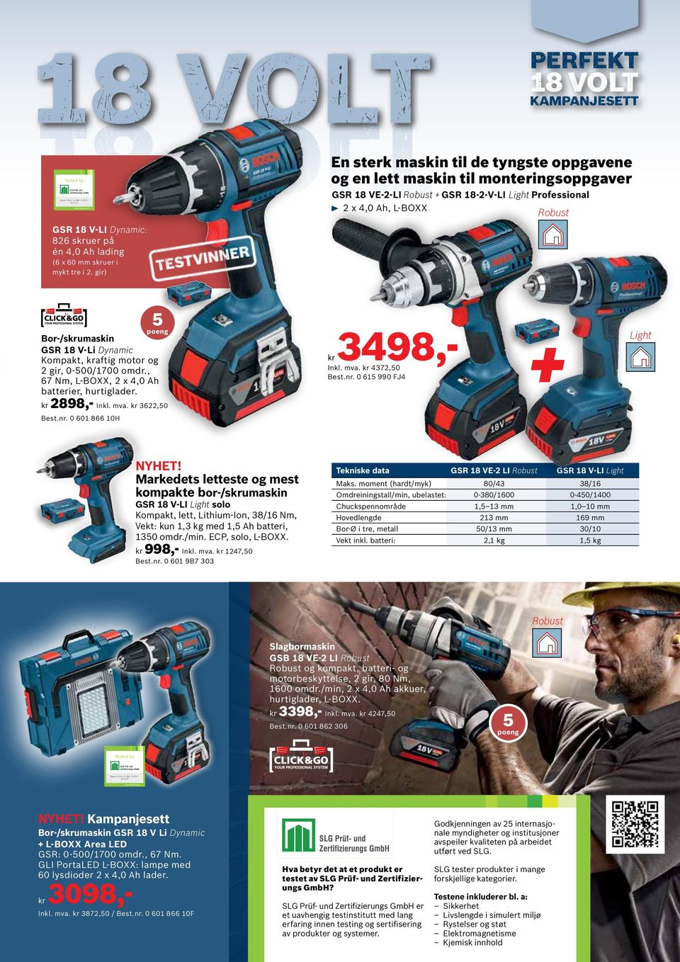 gir) Bor-/sumaskin GSR 18 V-Li Dynamic Kompakt, aftig motor og 2 gir, 0-00/1700 omdr., 67 Nm, L-BOXX, 2 x 4,0 Ah batterier, hurtiglader. + 498,- Inkl. mva. 472,0 0 61 990 FJ4 2898,- Inkl. mva. 622,0 Light 0 601 866 10H NYHET!