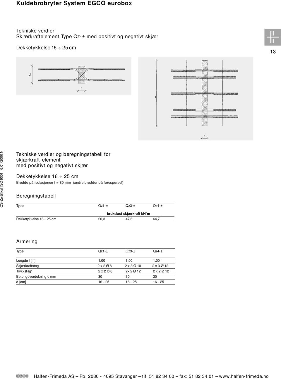 Beregningstabell Type Qz1-± Qz3-± Qz4-± brukslast skjærkraft kn/m Dekketykkelse 16-25 cm 20,3 47,6 64,7 Armering Type Qz1-± Qz3-± Qz4-± Lengde l