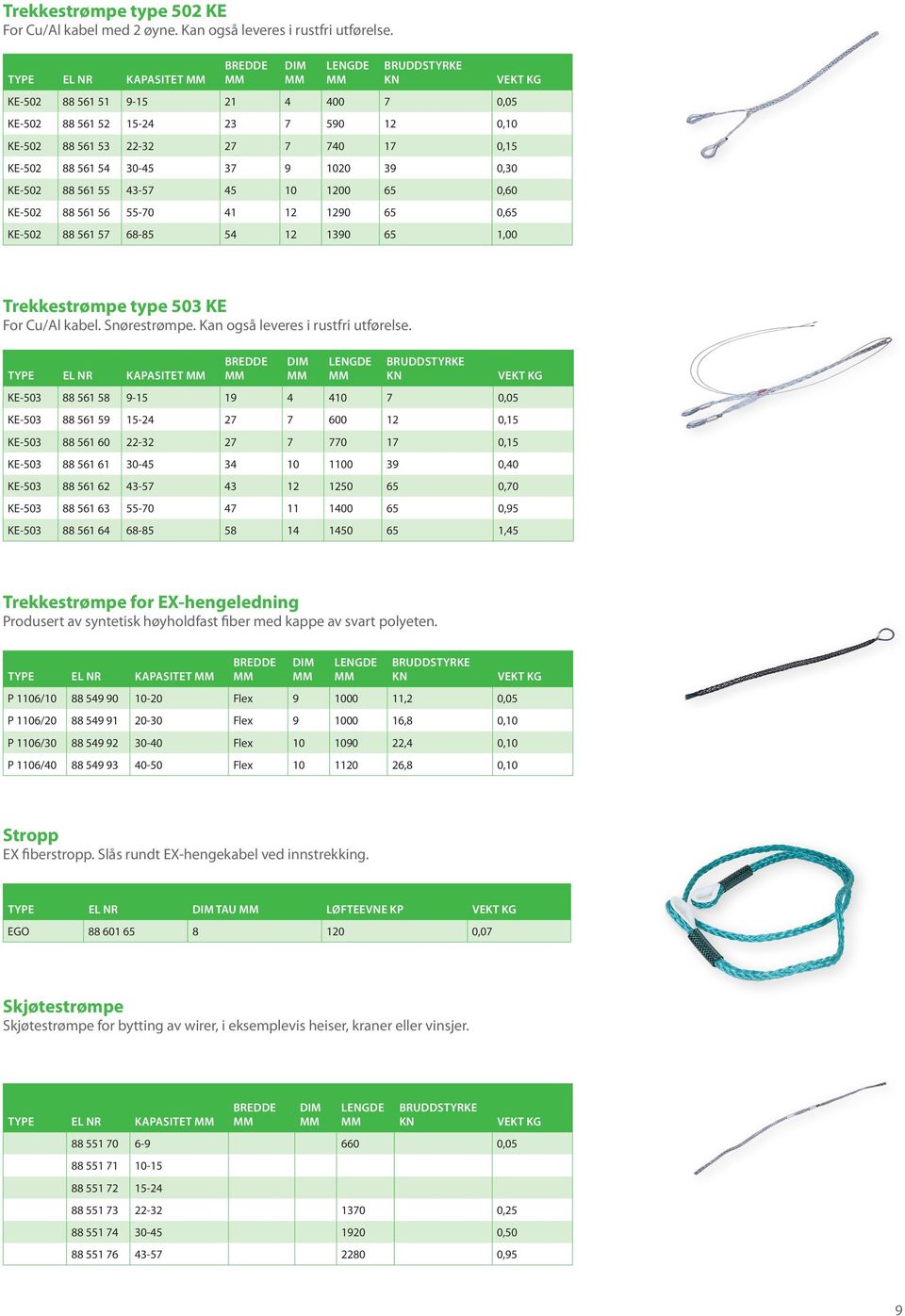 1020 39 0,30 KE-502 88 561 55 43-57 45 10 1200 65 0,60 KE-502 88 561 56 55-70 41 12 1290 65 0,65 KE-502 88 561 57 68-85 54 12 1390 65 1,00 Trekkestrømpe type 503 KE For Cu/Al kabel. Snørestrømpe.