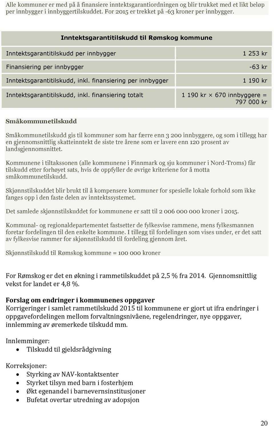 finansiering per innbygger 1 253 kr -63 kr 1 190 kr Inntektsgarantitilskudd, inkl.