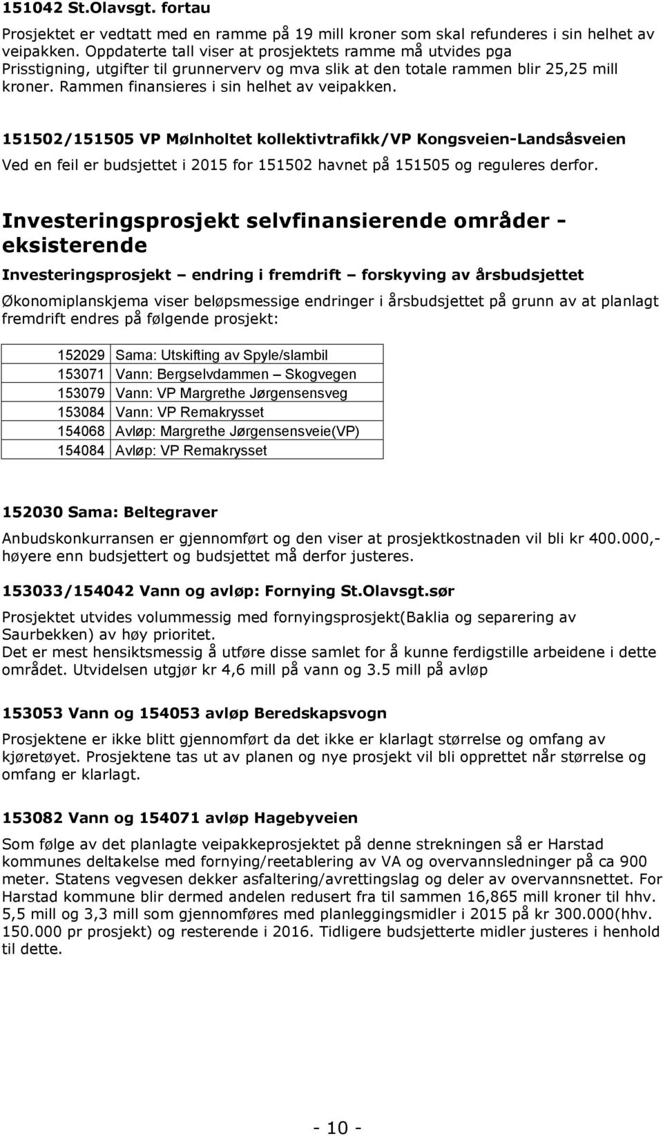 151502/151505 VP Mølnholtet kollektivtrafikk/vp Kongsveien-Landsåsveien Ved en feil er budsjettet i 2015 for 151502 havnet på 151505 og reguleres derfor.