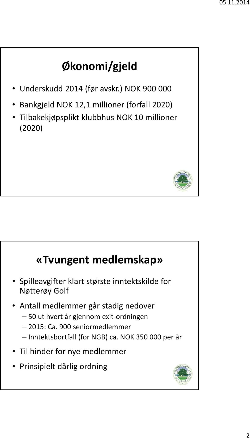 «Tvungent medlemskap» Spilleavgifter klart største inntektskilde for Nøtterøy Golf Antall medlemmer går stadig