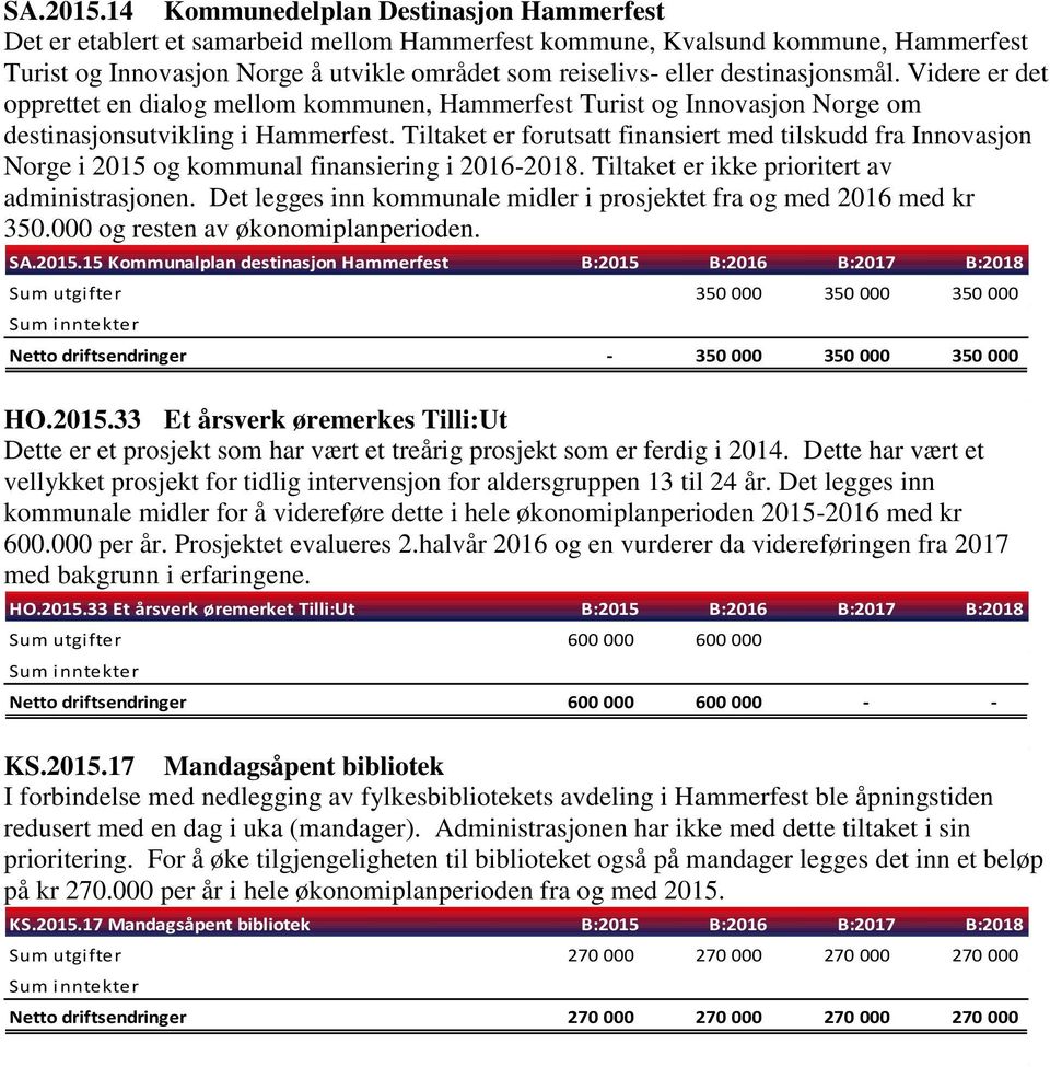 destinasjonsmål. Videre er det opprettet en dialog mellom kommunen, Hammerfest Turist og Innovasjon Norge om destinasjonsutvikling i Hammerfest.