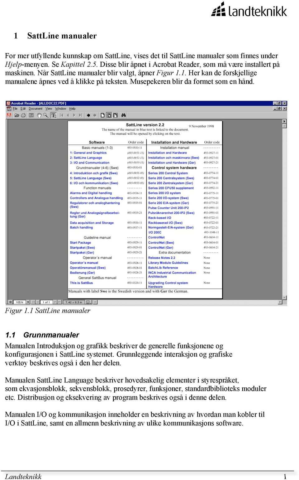 Musepekeren blir da formet som en hånd. Figur 1.1 SattLine manualer 1.1 Grunnmanualer Manualen Introduksjon og grafikk beskriver de generelle funksjonene og konfigurasjonen i SattLine systemet.